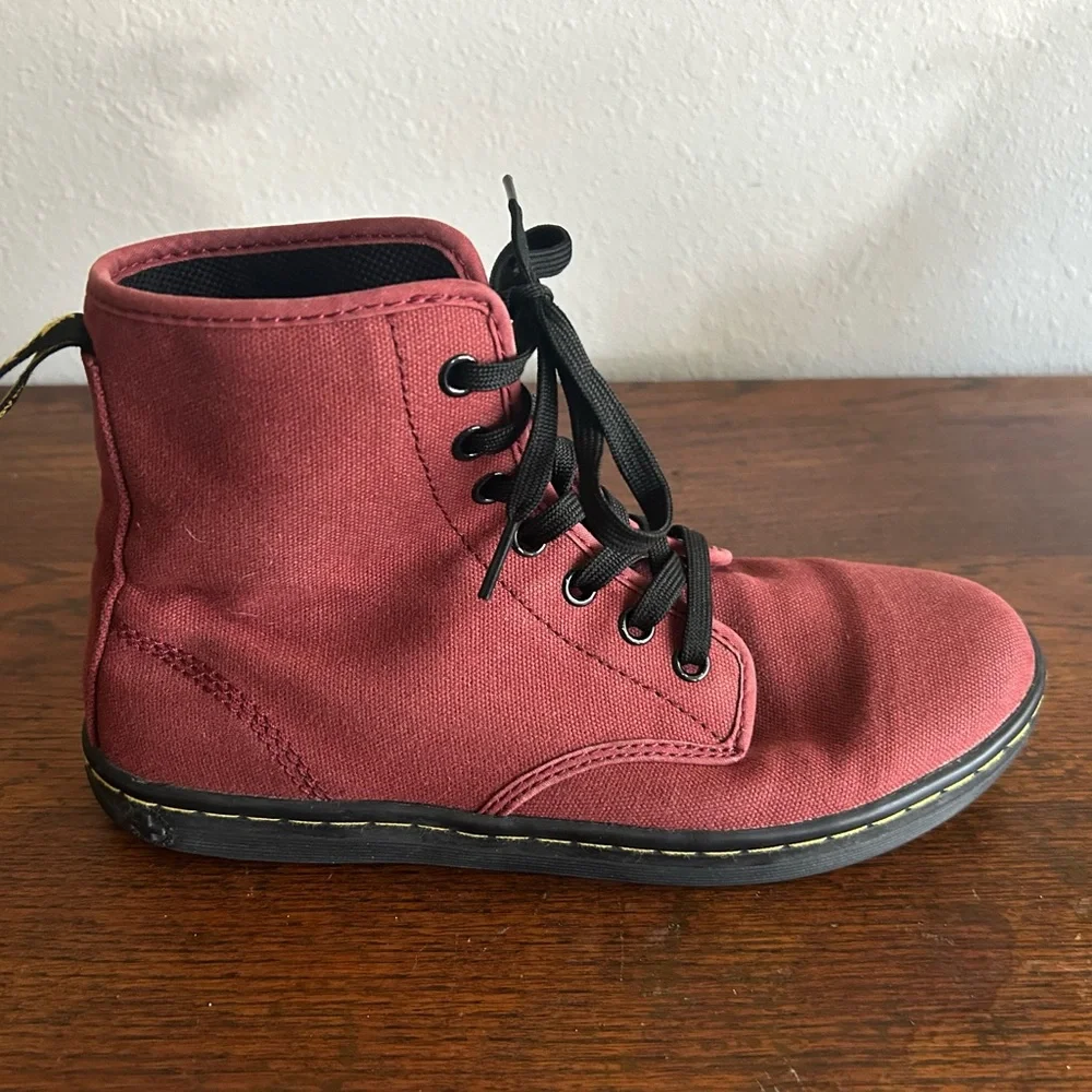 Dr. Martens Women's Burgundy Canvas Ankle Boots - Picture 3 of 11